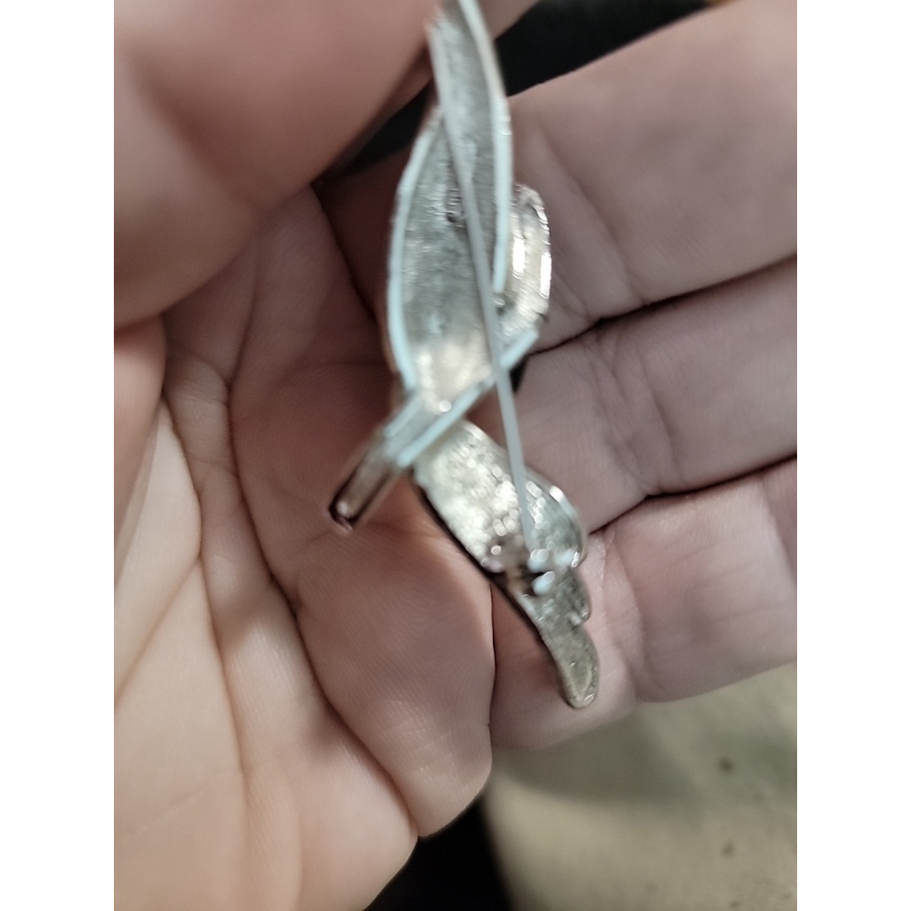 VINTAGE BURBERRYS HERON BIRD BROOCH CRYSTAL Rhinestone Onyx SIGNED SILVER TONE - Picture 8 of 12